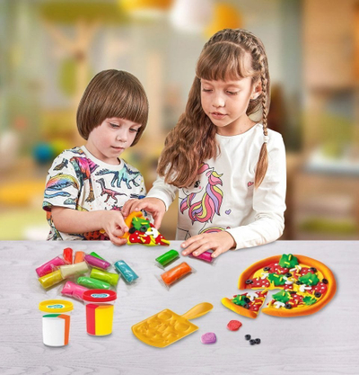 Set kreativ plastelinë Okto Creative Pizza Time, me forma picash, shumëngjyrësh