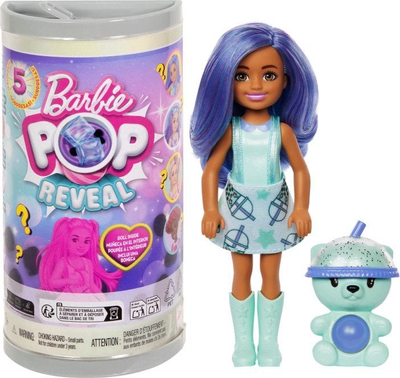Kukull Barbie Chelsea Pop Reveal Bubble Tea, me erë të mirë, me 5 surpriza, shumëngjyrëshe