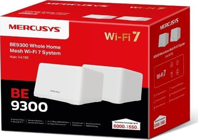 Sistem mesh ВиФи Mercusys Halo H47BE, ВиФи 7, BE9300, сет 2 парчиња, бел