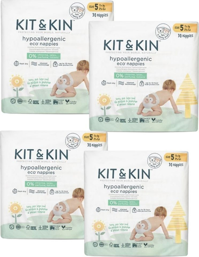 Pelenat ekologjike njëpërdorimshme Kit &amp; Kin, nr. 5, hipoalergjike, 30 copë, të bardha