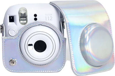 Etui për kamera LoveInstant, për Fujifilm Instax Mini 12, me rrip, ngjyrë argjendi