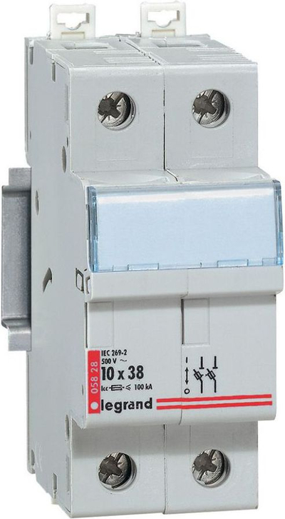 Ndërprerës sigurice cilindrike Legrand RB328, 2P, 10x38mm, i bardhë