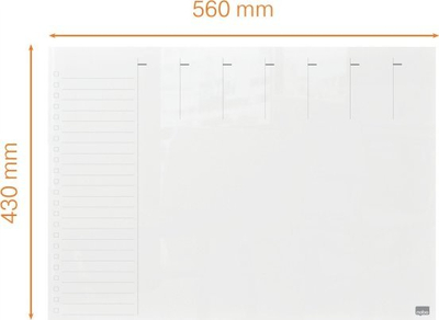 Tabelë xhami javore Nobo Glass Weekly Planner 1915602, 430x560mm, e bardhë