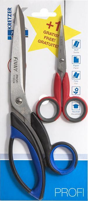 Set gërshërësh Kretzer Finny Profi 24cm, inoks, doreza të rehatshme ergonomike, blu me të kuqe