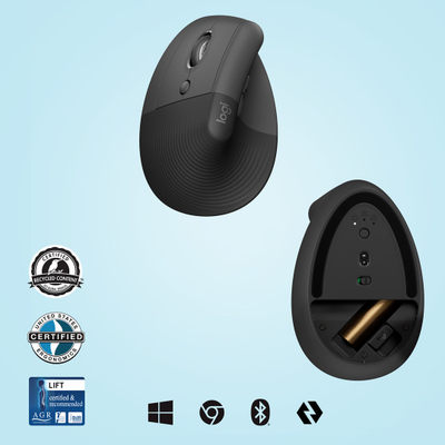 Вертикален глушец Logitech Lift Left, ергономски, безжичен, графит