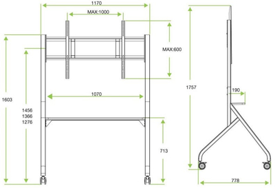 Karrocë TV Techly ICA-TR53LB, 65"-100", deri 100 kg, e bardhë