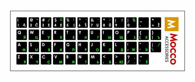 Ngjitëse tastiere Mocco Keyboard Stickers ENG EE, të laminuara, që s’i hyn uji, të zeza me jeshile