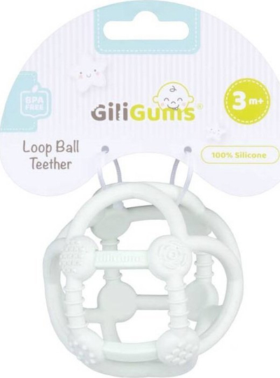 Lodër top silikoni GiliGums Dino Ball, për dhëmbëzim, 3m+, ngjyra të ndryshme
