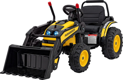 Traktor elektrik për kalamoj Ramiz Yellow Tractor, 12V, me kovë buldozeri, i verdhë