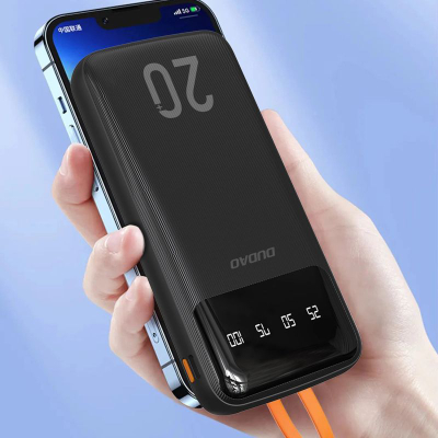 Power bank Dudao K6Pro Plus, 20000mAh, me 3 kabllo të integrume, i zi