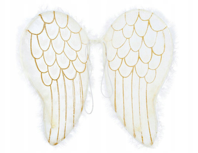 Krahë engjëlli për dekor Angel Wings Z9699, me pupla, me detaje me ar, të bardhë