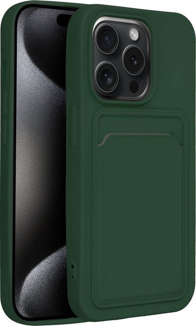 Mbrojtëse me xhep për karta për iPhone 15 Pro, material i fortë, jeshile