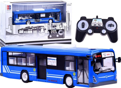 Lodër autobus me komandë me dorë Double E J-RC0282, 2.4GHz, me dyer që hapen, blu