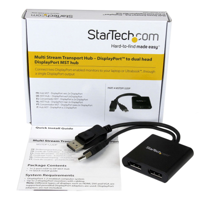 Ndarës video MSTDP122DP, DisplayPort në 2x DisplayPort, 4K 30Hz, i zi