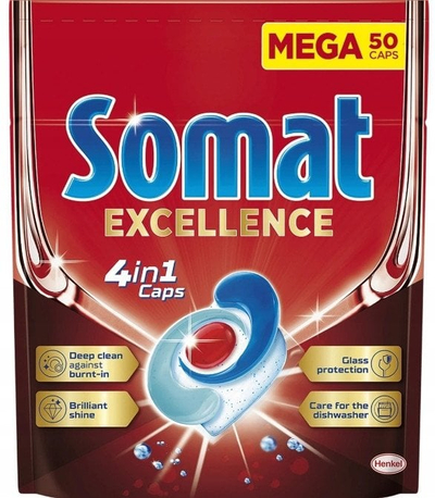 Detergjent për enëlarëse Somat Excellence 4in1, kapsula, 50 kokrra, 950g