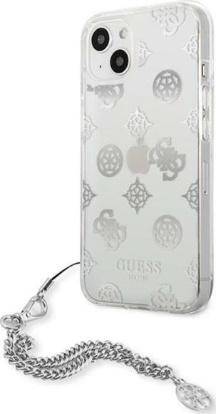 Mbulesë telefoni Guess GUHCP13SKSPESI për iPhone 13 mini, TPU, me zinxhir, ngjyrë argjendtë