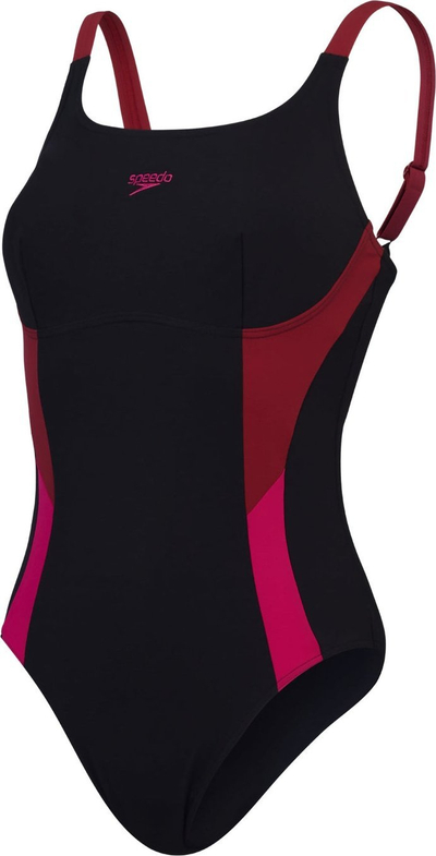 Kostum banje Speedo Women’s Shaping Solid Splice, njëpjesësh, rripa të rregullueshëm, i zi me vjollcë