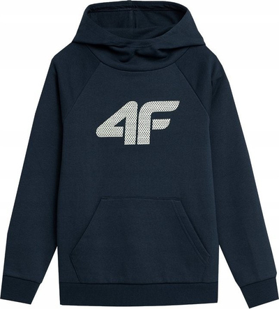 Bluzë me kapuç për çuna 4F Jr 4FJSS23TSWSM220, pambuk, me xhep kangur, blu navy