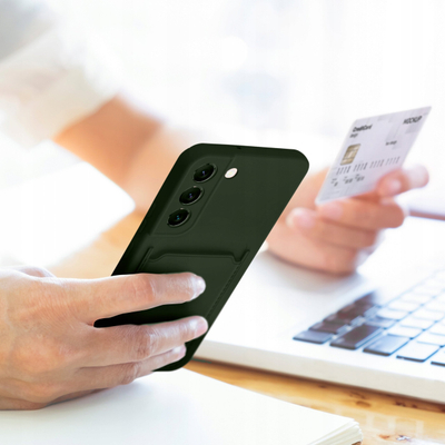 Futera Card Case për Samsung A15 5G, mbrojtëse telefoni silikoni me xhep për kartë, e gjelbër