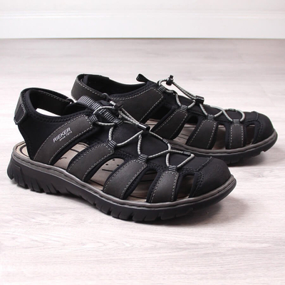 Sandale burrash të mbyllme Rieker M26770, taban 3cm, imitim lëkure, ngjyrë e zezë