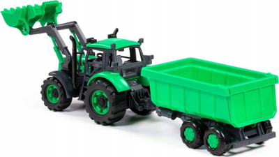 Lodër traktor Polesie Progress, me rimorkio dhe kovë, 44cm, jeshil
