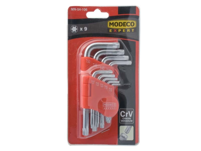 Сет Торкс клучеви L Modeco MN-54-106, T10-T50, 9 парчиња, сива