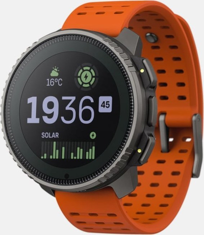 Orë sportive Suunto Vertical Titanium Solar Canyon me GPS, karikim me diell, portokalli