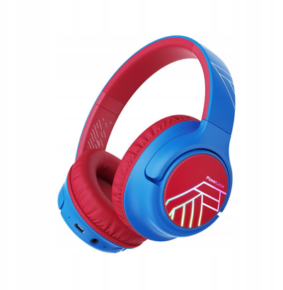 Kufje wireless Over Ear PowerLocus Bobo, me mikrofon, blu e kuqe