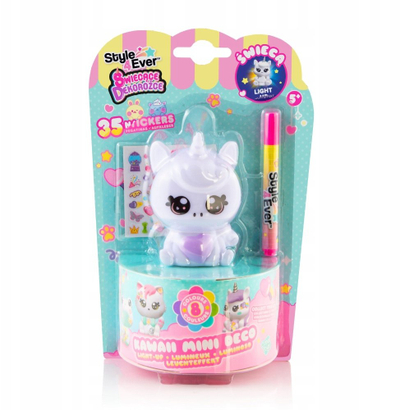 Set lojë DIY Style 4 Ever Kawaii Mini Deco Unicorn, dritë nate me 8 ngjyra, me ngjitëse dhe marker, shumëngjyrësh