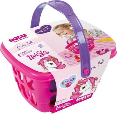 Set pikniku për kalamaj Dolu Unicorn Small Picnic Hamper, me shportë, rozë