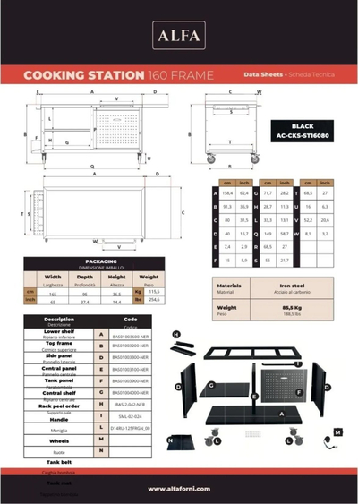 Stacion gatimi modular Alfa Forni AC-CKS-ST16080, 160x80cm, kornizë metalike, gri