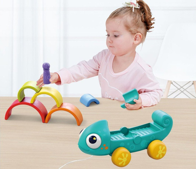 Puzzle Montessori për kalamaj Rainbow Chameleon ZA4532, dru, 18m+