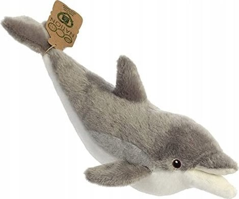 Lodër pelushi Aurora Eco Nation Dolphin, 38 cm, material i ricikluar, gri e bardhë