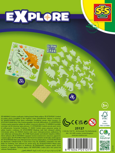 Set për zbukurim muri SES Creative Glowing Dinos 25127, që ndriçon në errësirë, për kalamaj 5+