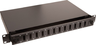 Panel fibër optike Lanview 19" 1U, 12 porta, i zi