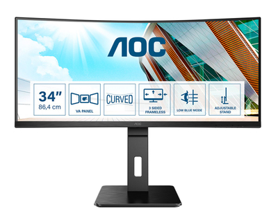 Монитор AOC CU34P2A, 34", 3440x1440, 100Hz, црн