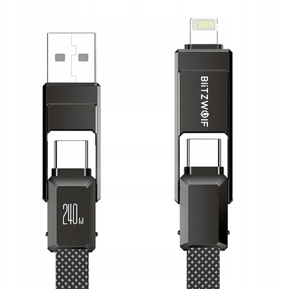 Kабел мултипорт BlitzWolf BW-HDC7, 4 во 1 USB USB C Lightning, 240W 1.2m, црна
