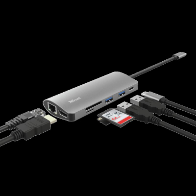Docking station USB C Trust Dalyx 7 in 1, 4K, 100W, gri