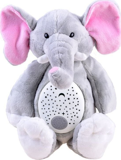 Lodër pelushi me projektor Kaichi Elephant ZA3419, kuti muzikore, gri