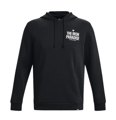 Дуксер со капуљача Under Armour Project Rock Rival Fleece, за мажи, мек памук, црн со бели детали