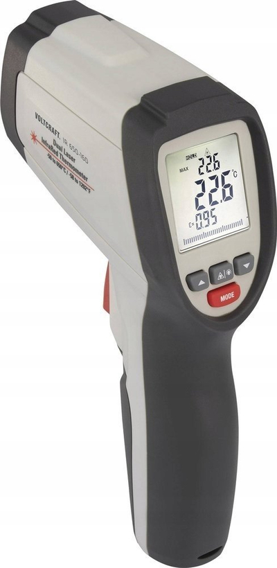 Termometër infra të kuq Voltcraft IR 650-16D, -40°C deri 650°C, ekran i ndriçuar, gri
