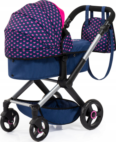 Karrucë për kukulla Bayer XEO 17054AA, për kukulla deri 46cm, 2 në 1, blu e errët rozë