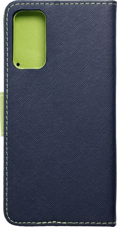 Këllëf portofol Fancy për Samsung Galaxy M23, me këmbë mbështetëse, mbyllje me magnet, blu navy me lime