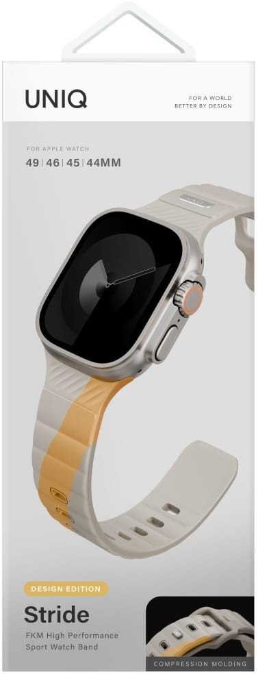 Rrip dore UNIQ Stride De Rubber për Apple Watch 49 46 45 44mm, gome FKM, që s’e ha uji, bezhë
