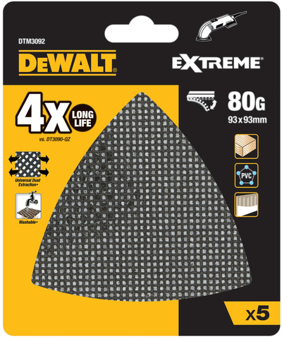 Fletë gërryese DeWalt Extreme Mesh Delta, 80g, 93 x 93mm, set 5 copë