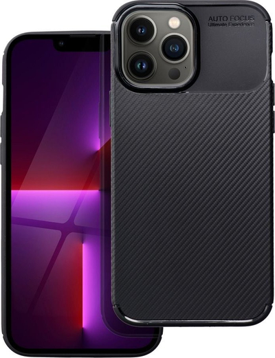 Mbështjellës karbon premium për iPhone 13 Pro Max, TPU, antirrëshqitës, i zi