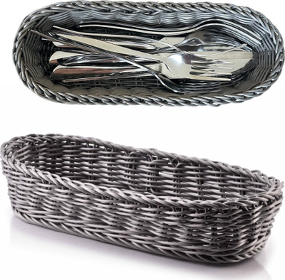 Shportë tavoline për takëme, polyrattan, formë e zgjatur, gri