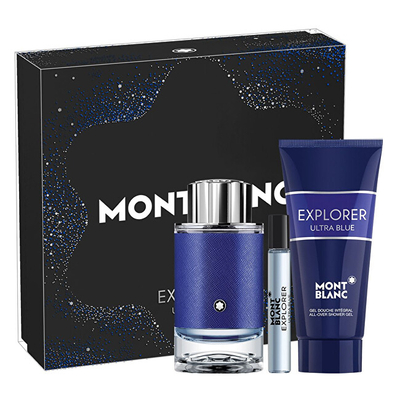 Set dhuratë Montblanc Explorer Ultra Blue, EDP 100 ml + xhel dushi 100 ml + EDP 7,5 ml