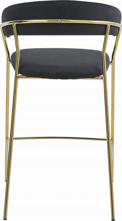 Karrige bari elegante me mbështetëse shpine e mbështetëse këmbësh, velvet e zezë, këmbë ngjyr ari