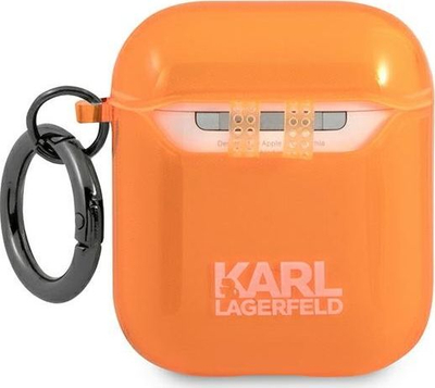 Kapak mbrojtës Karl Lagerfeld KLA2UCHFO Choupette për AirPods 1/2, TPU, me kapëse, portokalli fluo
